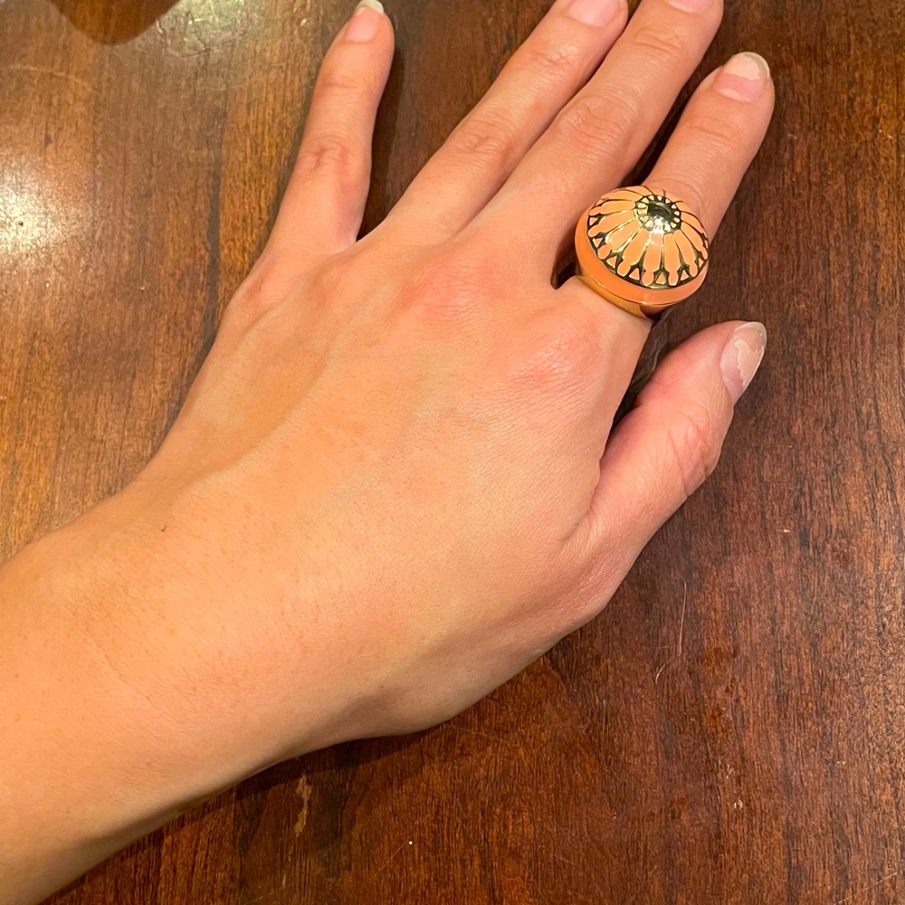 Peach enamelled Ring Sz 7